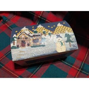 Christmas Wooden Trinket Box Snowman Decor Rustic Gift Hinge Lid Keepsake